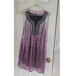FYLO Pink Leopard Animal Dip Dye Beaded Neck Sleeveless Tunic Top XL 523109 C